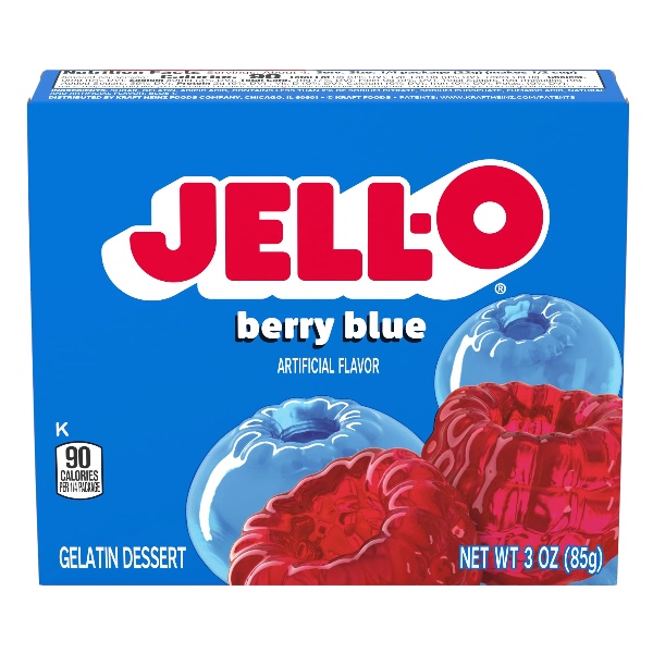 Ecco un cult tra i preparati per dolci americani. JELL-O Berry Blue è un preparato per gelatina ai frutti di bosco. è semplicissimo da fare. Basta aggiungere acqua calda e fredda, amalgamare ed in pochi minuti otterrai una succulenta gelatina. Conservare in frigo. 