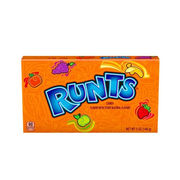 Runts-Candy-With-Fruit-Flavors-148g-1 Runts: se ti piacciono le caramelle alla frutta queste fanno proprio al caso tuo! Hanno la forma, il colore e il sapore di una selezione di frutta: arancia, fragola, mela, banana e uva. Il loro guscio croccante, una volta rotto, lascia il posto ad una morbida caramella dal sapore intensissimo. Scoprile anche tu!