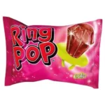 Bazooka Ring Pop sono degli sfiziosi e divertenti anelli di gomma da indossare confezionati singolarmente. Sono disponibili in 4 gusti mono gusto: Cola, Blue Raspberry, Strawberry, Blackcurrant