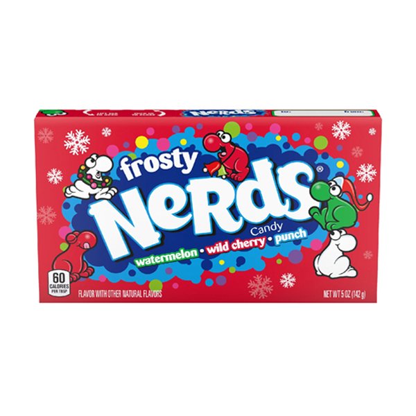 Nerds Frosted Nerds Frosted croccanti e dolci che combinano sapori di anguria, ciliegia selvatica e punch di frutta mista.