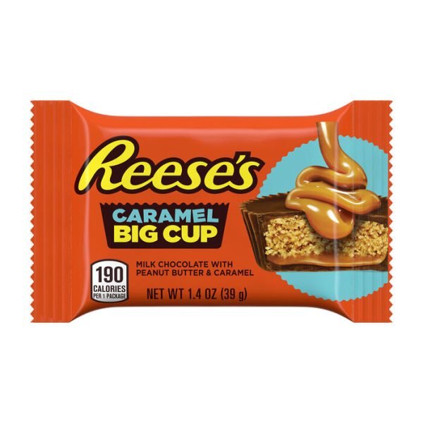 Reese's Caramel Big Cup Reese's Caramel Big Cup : combina il tuo sapore preferito di burro di arachidi con un ricco caramello cremoso per un piacere delizioso in ogni dettaglio. Burro di arachidi liscio e caramello cremoso ricoperti da un rivestimento di cioccolato al latte. Questo nuovo entusiasmante sapore è per gli amanti del caramello.