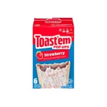 Toast em Pop Tarts Frosted Strawberry. Non tutti sanno che i primi biscotti farciti non furono prodotti dalla Kellogg's ma dalla Post.   I Toast'Em Pop-Up hanno anche una tenera crosta  ricoperta di glassa. Questa confezione contiene 6 Pop Tarts non 8. Sono orgogliosamente realizzati negli Stati Uniti, a Chicago.
