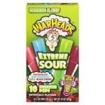 Warheads Extreme Sour Freezer Pops sono 10 ghiaccioli EXTREMAMENTE SOUR (ASPRI) ai gusti di Cocomero, Lampone Blue, Mela, Ciliegia Nera.