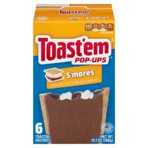 Toast em Pop Tarts S Mores. In ogni Confezione troverai 6 biscottoni. All'interno c'è una miscela di marshmallow. All'esterno una glassa al cioccolato fondente. Il risultato è una super dose di golosità. Scartane uno per merenda. Scaldane uno la mattina con il tuo tostapane (o piastra). Congelalo e gustalo come dopo cena. Quindi che aspetti ad ordinarle Toast em Pop-Tarts S Mores ?