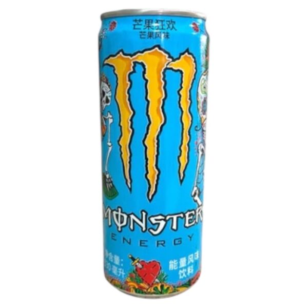 Monster Energy Mango Loco 330 ml CN Monster Energy Mango Loco 330 ml CN. E' la perfetta combinazione di sapori esotici di Mango, Ananas, Guava e frutto della passione. La lattina ha una veste grafica ispirata alla festa messicana del Dia de los Muertos. Lattina Cinese da 330 ml con logo Monster su linguetta colorata. Scopri Monster Energy Mango Loco Versione Cinese.