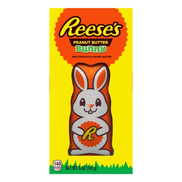 Reese's Peanut Butter Reester Bunny. I bambini di tutte le età adoreranno questo classico coniglietto pasquale. E' ricoperto di delizioso cioccolato al latte e ripieno del caratteristico burro di arachidi di Reese. Per una sorpresa divertente, prova a infilare le caramelle al burro di arachidi Reese's Bunny nel cestino di Pasqua dei tuoi bambini e preparati a osservare l'eccitazione svolgersi.