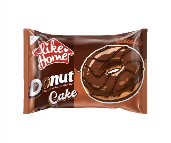 DONUT-CHOCOLATE-1_1.jpg Like Home Donut Cake Chocolate : ciambella al cioccolato ricoperto di glassa al cioccolato (40g). Deliziosa ciambella dalla forma di un donut americano. l'impasto del donut ricorda molto quello Americano. La superficie è ricoperta da un ampio strato di cioccolata al latte.