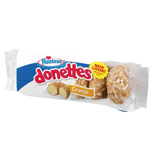 Hostess Crunch Donettes Hostess Crunch Donettes sono deliziosi mini dolcetti, una naturale evoluzione di Hostess Donettes, la ciambella numero 1 in America! I ogni pacco contiene 6 pezzi deliziosi pan di spagna dorato con una copertura di croccante mollica dolce al gusto di cocco. Gustate le mini Donettes come dolcetto per la colazione, come spuntino sfacciato o come dessert decadente!