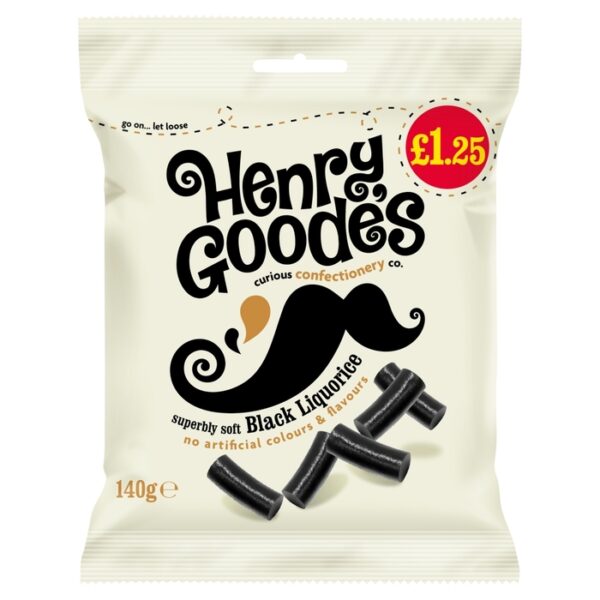 Henry Goode's Superbly Soft Black Liquorice 140 gr. Immergiti nel mio mondo incredibilmente fantasioso di curiosità e meraviglia. Tutt'altro che ordinaria, la mia liquirizia nera super morbida è così deliziosamente stuzzicante e ricca di sapore che ti lascerà a bocca aperta. Forza... lasciati andare ed esplora le mie deliziose creazioni. Queste bustine di liquirizia nera super morbida di Henry Goode offrono un ottimo rapporto qualità-prezzo, con queste confezioni a prezzi scontati.