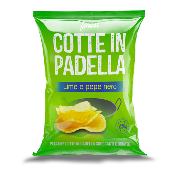 Cotte in Padella Lime e Pepe Nero Cotte in Padella Lime e Pepe Nero da 120 gr. Le Patatine Cotte in Padella Lime e Pepe Nero 120 g uniscono la croccantezza artigianale al gusto fresco e speziato. L’acidità vivace del lime incontra l’intensità del pepe nero, creando uno snack irresistibile e raffinato. Perfette per aperitivi, pause gourmet o da gustare in compagnia. ✨