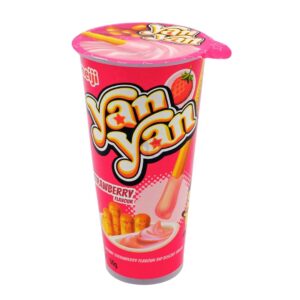Meiji Fragola Yan Yan da 50 gr. Snack caratterizzato da bastoncini di biscotto croccanti, con semi di sesamo tostati, da intingere in una crema alla fragola. La confezione è divisa in due: da un lato deliziosi bastoncini di biscotti al sesamo, dall'altra la crema alla fragola. Uno snack imperdibile proveniente dal Giapponese.