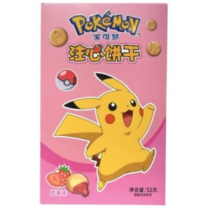 Pokémon Biscotti ripieni alla fragola 52 gr. Biscotti croccanti al gusto fragola con ripieno morbido, decorati con immagini Pokémon incise sulla superficie. Ogni confezione contiene 52 g di prodotto e può includere gadget/adesivi Pokémon. Perfetti come snack divertente per bambini e fan della saga. Dolcezza e collezionabilità unite in un’unica merenda speciale.