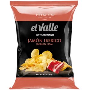El Valle Extra Crunch Jamón Ibérico da 150 gr. Le El Valle Extra Crunch Jamón Ibérico 120 g racchiudono tutto il sapore autentico della Spagna. Patatine spesse e super croccanti, cotte lentamente e arricchite dal gusto intenso e sapido del prosciutto iberico stagionato. Uno snack gourmet dal carattere deciso, perfetto per aperitivi o momenti di puro piacere. ✨