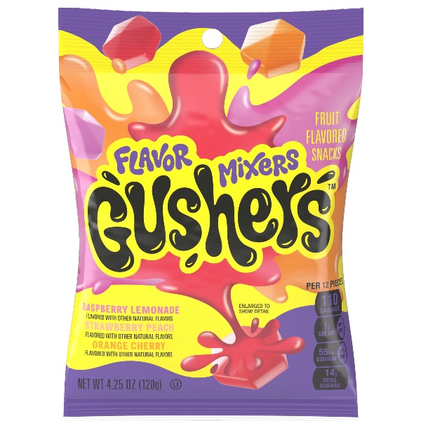 Fruit Gushers Flavor Mixers da 120 gr. Scopri le irresistibili Gushers Flavor Mixer, morbide caramelle ripiene dal cuore liquido, amate da grandi e piccoli! Ogni bocconcino racchiude un’esplosione di gusto fruttato con combinazioni sorprendenti: lampone e limonata, punch alla fragola e arancia, e ciliegia. Un mix dolce, succoso e colorato, perfetto per una pausa sfiziosa o da condividere con gli amici. Deliziosi snack al gusto di frutta, ideali per chi ama i sapori intensi e divertenti tipici degli snack americani.