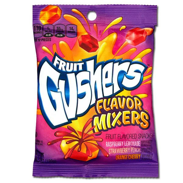 gushers-flavor-mixers-candies-4-25oz-bag-16__53283.1623945468.1280.1280 Fruit Gushers Flavor Mixers da 120 gr. Scopri le irresistibili Gushers Flavor Mixer, morbide caramelle ripiene dal cuore liquido, amate da grandi e piccoli! Ogni bocconcino racchiude un’esplosione di gusto fruttato con combinazioni sorprendenti: lampone e limonata, punch alla fragola e arancia, e ciliegia. Un mix dolce, succoso e colorato, perfetto per una pausa sfiziosa o da condividere con gli amici. Deliziosi snack al gusto di frutta, ideali per chi ama i sapori intensi e divertenti tipici degli snack americani.