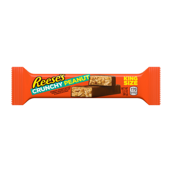Reese's Bar Crunchy Peanut King Size! Concediti il giusto equilibrio tra cioccolato ricco e arachidi croccanti con Reese's Bar Crunchy Peanut King Size. Un goloso snack che unisce burro di arachidi cremoso, arachidi croccanti e cioccolato al latte, per un'esperienza di gusto irresistibile. Soddisfa la tua voglia di dolce con il massimo del burro d'arachidi! Reese's Bar Crunchy Peanut King Size! Concediti il giusto equilibrio tra cioccolato ricco e arachidi croccanti con Reese's Bar Crunchy Peanut King Size. Un goloso snack che unisce burro di arachidi cremoso, arachidi croccanti e cioccolato al latte, per un'esperienza di gusto irresistibile. Soddisfa la tua voglia di dolce con il massimo del burro d'arachidi!