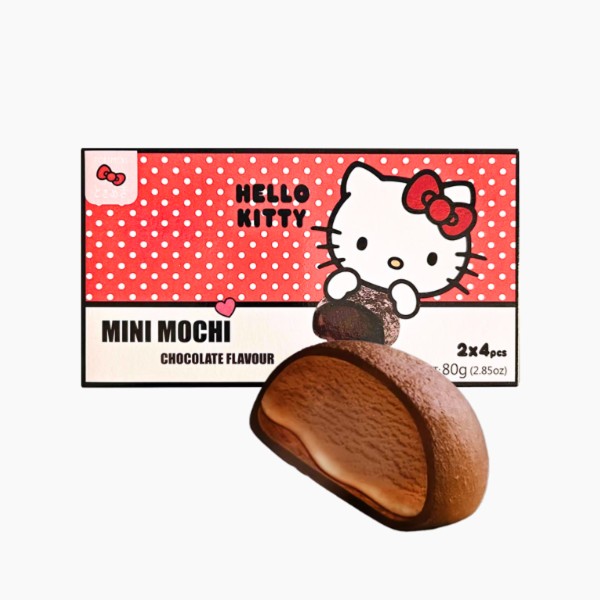 Hello Kitty Mini Mochi Chocolate Flavour. Direttamente dal mondo kawaii di Hello Kitty, arrivano i Mini Mochi Tokimeki al gusto cioccolato . Piccoli dolcetti di riso morbidi e golosi, con ripieno cremoso al cacao. Sono racchiusi in una confezione carinissima firmata Sanrio. Deliziosi mini mochi giapponesi al cioccolato, morbidi e dolci, con grafica ufficiale Hello Kitty . Confezione da 8 pezzi (2x4) perfetta da condividere o regalare.
