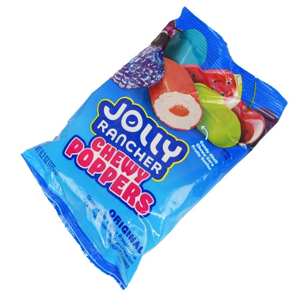 Jolly Rancher Chewy Poppers Original Flavours 175 gr. I gusti originali dei Jolly Rancher Chewy Poppers sono mela verde, lampone blu, ciliegia, uva e anguria. Queste caramelle presentano un guscio duro, un cuore gommoso e un centro fruttato in ogni pezzo.