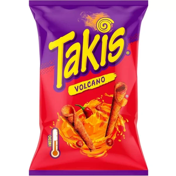 takis volcano 90 gr Takis Queso Volcano 90 gr Preparati a un'esplosione di gusto! π I Takis Volcano sono croccanti snack di mais arrotolati con un intenso condimento al formaggio e peperoncino. Un mix deciso, piccante e saporito, perfetto per chi ama gli snack dal gusto intenso.