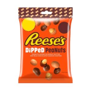 Reese’s Dipped Peanuts 68 gr. Goditi tutto il gusto autentico di Reese’s con i nuovi Dipped Peanuts! Croccanti arachidi tostate immerse in una deliziosa copertura al cioccolato e crema di burro d’arachidi. Perfetti per uno snack dolce-salato irresistibile, ideale da gustare ovunque o da condividere. L’equilibrio perfetto tra crunch, cremosità e sapore inconfondibile Reese’s! ✨