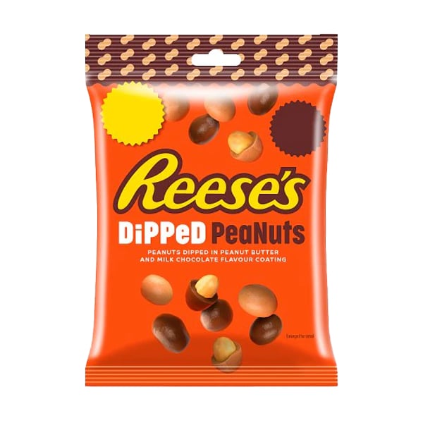 Reese’s Dipped Peanuts 68 gr. Goditi tutto il gusto autentico di Reese’s con i nuovi Dipped Peanuts! Croccanti arachidi tostate immerse in una deliziosa copertura al cioccolato e crema di burro d’arachidi. Perfetti per uno snack dolce-salato irresistibile, ideale da gustare ovunque o da condividere. L’equilibrio perfetto tra crunch, cremosità e sapore inconfondibile Reese’s! ✨