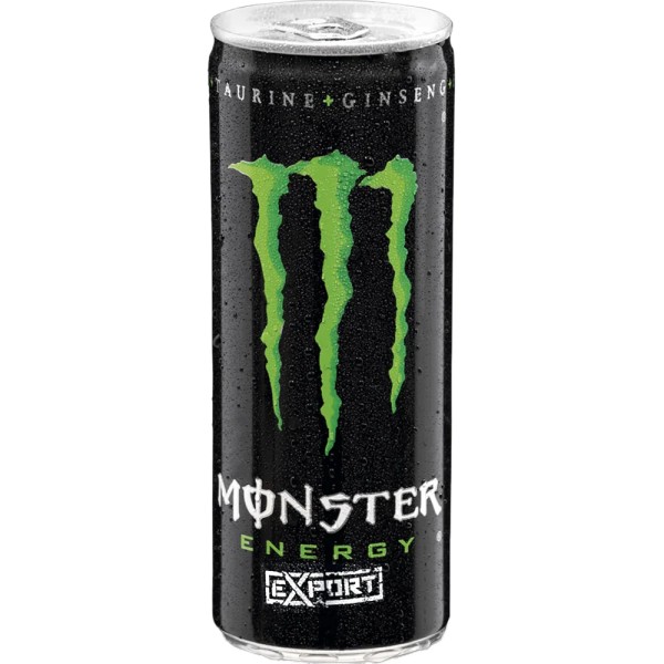 Monster Energy Export 250ml. La versione Export da 250 ml è una variante compatta della classica Monster Energy pensata per chi vuole energia “on-the-go” in un formato pratico. Il sapore è simile a quello del Monster Energy classico, con un profilo leggermente fruttato o tropicale secondo alcuni consumatori — più simile alla versione originale ma con piccole variazioni aromatiche rispetto al formato standard da 500 ml. Made in the Uk.