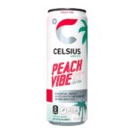 Celsius Peach Vibe 355 ml. Celsius Peach Vibe è un energy drink senza zuccheri dal gusto pesca succosa e rinfrescante. Fornisce 200 mg di caffeina naturale da tè verde e guaranà, con vitamine essenziali B6, B12 e C. Vegano, senza glutine e non-OGM: ideale pre-workout o quando serve energia pulita e senza zuccheri, da gustare ben freddo.