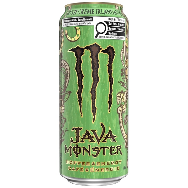 Monster Energy Irish Creme Irlandaise 444 ml Canadian. Monster Energy Java Irish Creme è una bevanda energetica a base di caffè freddo infuso con gusto Irish cream (crema irlandese, non alcolica), arricchita con il classico blend Monster di caffeina, taurina e vitamine. Viene venduta in lattina da 444 mL