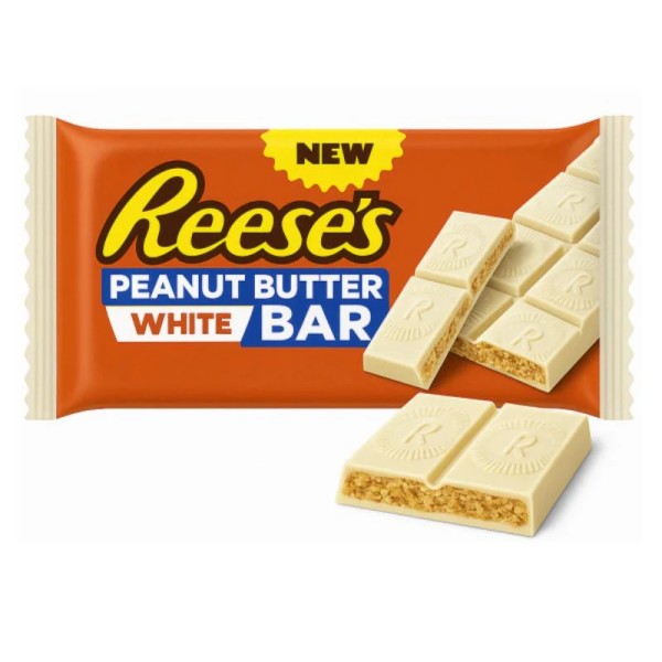 Reese's Peanut Butter BAR White - 90 gr Concediti una pausa di gusto. Questa è  la ricca combinazione di morbido burro di arachidi e cioccolato al latte bianco cremoso della barretta Reese’s. Questa tavoletta è da 120 gr! Una vera delizia per gli amanti del burro di arachidi.