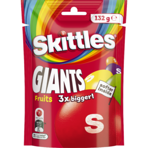Queste Skittles Fruit Giants 132 gr sono piccole caramelle alla frutta rivestite di un croccante guscio zuccherino. Sono ideali per decorare dolci, ma anche da sgranocchiare mentre si è in giro, al lavoro, o semplicemente nel trascorrere un po’ di tempo con qualcuno, magari al cinema. La proposta qui sotto è ai frutti di: fragola, lime, limone, arancio e ribes nero.  Inoltre sono 3 volte più grandi rispetto al formato classico. Scopri Skittles Fruit Giants!