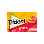 Trident Max Strip Peach Watermelon. Assapora l’esplosione di gusto delle Trident Max Peach & Watermelon: gomme da masticare senza zucchero che combinano la dolcezza del melone con la freschezza del lime. Perfette per rinfrescare l’alito e soddisfare la voglia di dolcezza senza sensi di colpa, grazie agli edulcoranti a basso contenuto calorico. Il loro sapore intenso e duraturo le rende ideali in ogni momento della giornata. Confezionate in pratici blister, sono sempre pronte a regalarti una pausa di piacere fruttato.
