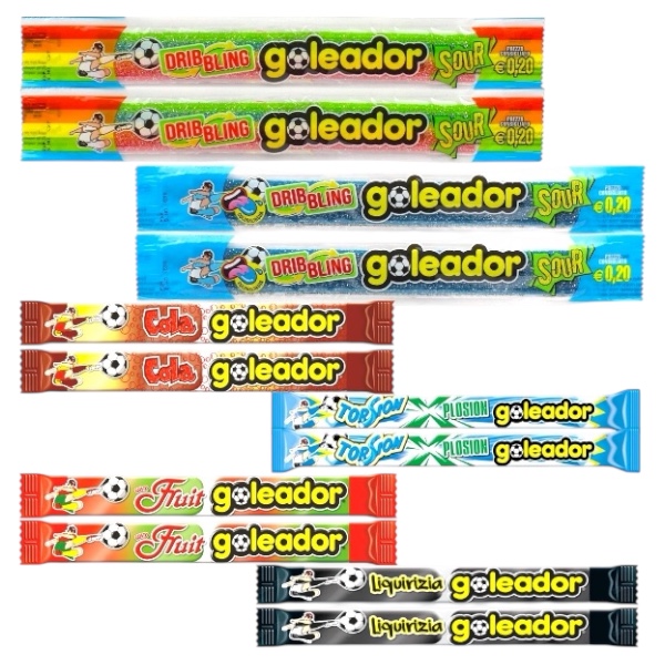 Goleador 12 Mix. Porta un’esplosione di gusto con il Mix Goleador 5 Gusti e 12 pezzi ! Le iconiche caramelle morbide Goleador in una selezione assortita di sapori fruttati, ideali da condividere o da gustare in ogni momento della giornata.