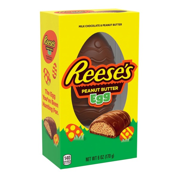 Reese's Peanut Butter Filled Egg 170 gr. Direttamente dagli USA, l’iconico Reese’s si veste da Pasqua con uno dei formati più amati in assoluto: un guscio di morbido cioccolato al latte che racchiude un ripieno abbondante e cremoso di vero peanut butter. Il rapporto cioccolato-burro di arachidi è perfettamente bilanciato, più ricco rispetto alle classiche cups, per un morso intenso e super appagante.