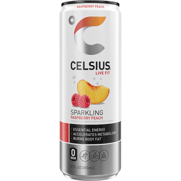 Celsius Raspberry n Peach è un energy drink senza zuccheri che unisce lampone fresco e pesca matura in un mix super equilibrato e ultra beverino.. Contiene 200 mg di caffeina naturale da tè verde e guaranà, arricchito con vitamine B6, B12 e C. Vegano, senza glutine e non-OGM, è perfetto come pre-workout o per una carica di energia pulita e rinfrescante, da gustare ben freddo.