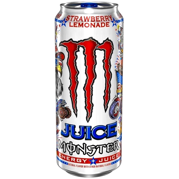Monster Juice Strawberry Lemonade 473 ml. Energy drink con vero succo al gusto fragola e limonata. Dolce, fresco e super americano, con tutta la carica Monster. Monster Juice Strawberry Lemonade è una delle varianti più bevibili e amate della linea Juice. Unisce il gusto dolce e pieno della fragola con la freschezza leggermente acidula della limonata, creando un equilibrio perfetto tra energia e piacere.