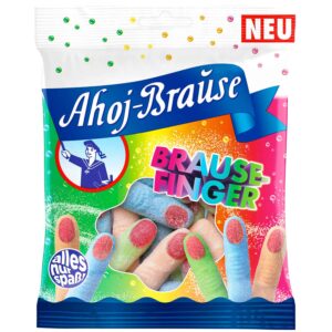 Le Ahoj-Brause Fizzy Fingers sono una combinazione giocosa di caramelle gommose e gomma da masticare alla frutta, con un effetto frizzante e effervescente per un'esperienza di gusto unica. Le Ahoj-Brause Fizzy Fingers sono leggermente aspre all'esterno e dolcemente fruttate all'interno, con vari gusti come asperula, pesca e gomma da masticare combinati con note fruttate di lampone. La loro forma insolita e l'effervescenza frizzante creano un'esperienza di snack divertente e variegata che si distingue sia visivamente che per il gusto.