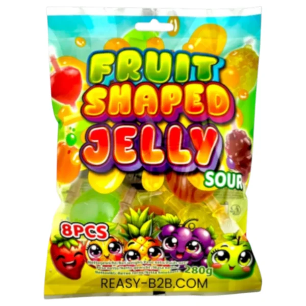 Fruit Shaped Jelly Sour 280 gr. Fruit Shaped Jelly Sour è una confezione assortita di jelly gummies a forma di frutta, caratterizzate da colori vivaci, consistenza morbida e un gusto acidulo irresistibile. Ogni pezzo richiama un diverso frutto tropicale o classico, con un mix di sapori dolci e sour che rende queste caramelle perfette per chi ama snack gommosi intensi e divertenti.
