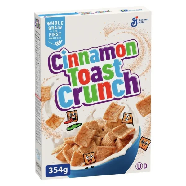 Cinnamon Toast Crunch 354 gr. Gli iconici cereali americani Cinnamon Toast Crunch combinano croccanti quadratini di cereale con zucchero e cannella per un gusto dolce, speziato e super addictive. Uno dei breakfast cereal USA più famosi al mondo.