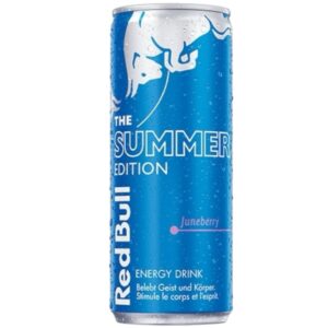 Red Bull Summer Edition Juneberry 250 ml. La Red Bull Summer Edition Juneberry offre un gusto fruttato unico che ricorda un mix tra frutti di bosco, uva e mela blu. Una limited edition estiva super amata dagli appassionati Red Bull.