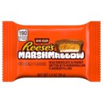 Reese’s Big Cup Marshmallow 39 gr. Le Reese’s Big Cup Marshmallow uniscono il classico cioccolato al latte Reese’s con un ripieno cremoso di peanut butter e morbido marshmallow fluff. Una limited edition americana super golosa in formato king size.