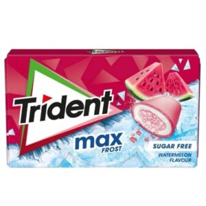Trident Max Frost Watermelon 20 gr. Trident Max Frost Watermelon combina il gusto dolce e succoso dell’anguria con un intenso effetto frost rinfrescante che lascia una sensazione fresca e ghiacciata in bocca. Questa variante della linea Trident Max è pensata per offrire una doppia esperienza: sapore fruttato immediato e lunga freschezza grazie alla componente mint/frost. Il risultato è una chewing gum diversa dalle classiche watermelon gum, più intensa e “cooling”.