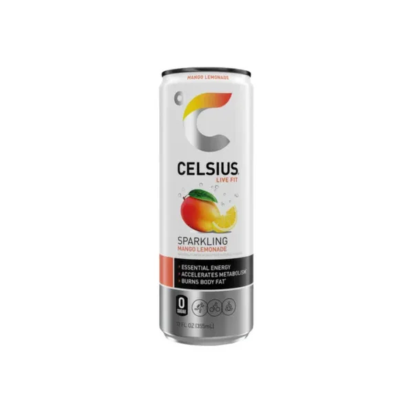 Celsius Mango Lemonade è un energy drink senza zuccheri che unisce Mango e Limone in un mix super equilibrato e ultra beverino.. Contiene 200 mg di caffeina naturale da tè verde e guaranà, arricchito con vitamine B6, B12 e C. Vegano, senza glutine e non-OGM, è perfetto come pre-workout o per una carica di energia pulita e rinfrescante, da gustare ben freddo.