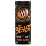 Monster The Beast Hard Killer Sunrise 355 ml. Monster The Beast Hard Killer Sunrise è una delle varianti più amate della linea The Beast, la gamma di bevande alcoliche prodotta da Monster Brewing. Questa versione richiama i sapori di un classico cocktail all'arancia, con un mix di note agrumate, dolci e leggermente acidule che regalano un gusto fresco e intenso ad ogni sorso. La sua piacevole effervescenza e il finale pulito la rendono ideale per aperitivi, feste o serate tra amici.