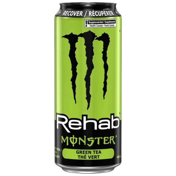 Monster Rehab Green Tea Canada è la nuova bibita energetica Made In The Usa. Apri una Monster Rehab Green Tea e lasci che gli elettroliti, le vitamine e gli estratti vegetali infusi nel tè verde facciano la loro magia. Vivifica + Idrata + Rinfresca + Recupera + Rivitalizza. 25 calorie, non gassate e ricche di vitamine. Riduce l'affaticamento e ad aumenta la concentrazione.
