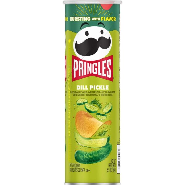 Pringles Dill Pickle 158 gr Ingredienti Patate disidratate, oli vegetali (mais, colza, soia e/o girasole), farina di mais degerminata, amido di mais, farina di riso, maltodestrina, mono e digliceridi degli acidi grassi. Contiene meno del 2% di: sodio diacetato, siero di latte in polvere, lattosio, sale, glutammato monosodico, acido citrico, cipolla in polvere, semi di aneto, aromi naturali, aglio in polvere, amido di frumento. Allergeni Contiene LATTE e FRUMENTO. Può contenere tracce di SOIA. Valori nutrizionali medi per 100 g (formato orizzontale) Energia 2235 kJ / 535 kcal | Grassi 34 g | di cui saturi 3.5 g | Carboidrati 53 g | di cui zuccheri 2 g | Proteine 4 g | Sale 1.4 g