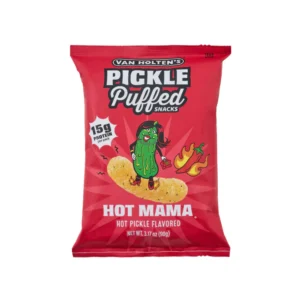 Van Holtens Pickle Puffed Snacks Hot Mama è una delle novità più originali del panorama snack americano. Nato dalla collaborazione tra Van Holten's, celebre per i suoi cetriolini in busta, e Whatever Brands, questo snack trasforma il caratteristico gusto Hot Mama Pickle in una versione leggera, croccante e irresistibile. Realizzati con farina di lenticchie rosse e mais, questi puff sono cotti al forno e non fritti, offrendo una consistenza leggera e un elevato contenuto proteico. Il sapore combina l'acidità tipica del cetriolino sottaceto con una decisa nota piccante, per uno snack intenso e perfetto per gli amanti dei gusti estremi.