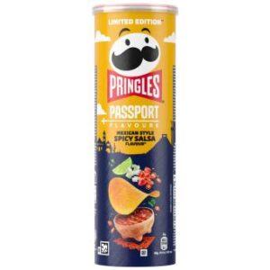 Parti per un viaggio di gusto con le Pringles Passport Flavours Mexican Style Spicy Salsa: chips croccanti ispirate ai sapori autentici della salsa messicana piccante.