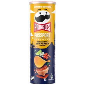 Parti per un viaggio di gusto con le Pringles Passport Flavours Mexican Style Spicy Salsa: chips croccanti ispirate ai sapori autentici della salsa messicana piccante.