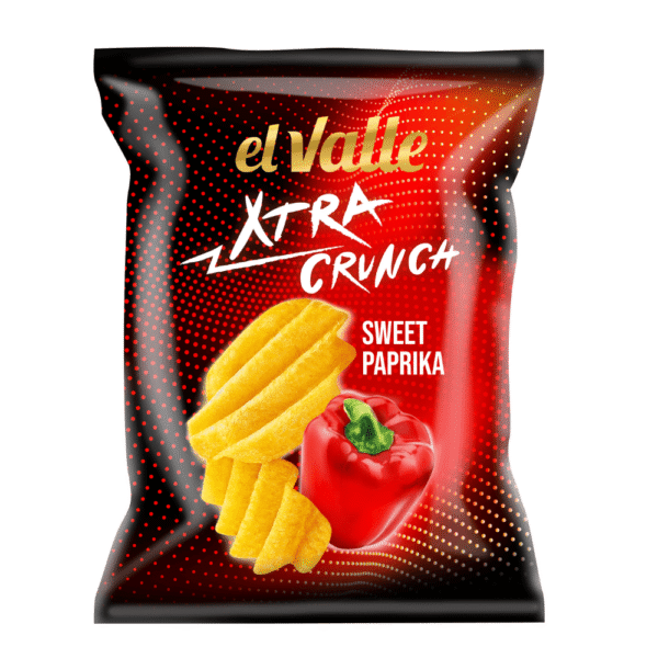 Le El Valle Extra Crunch Sweet Paprika sono patatine spesse e super croccanti, condite con un aromatico mix al gusto di paprika dolce e peperone arrosto. 🌶️✨ Un equilibrio perfetto tra dolcezza, sapidità e una leggera nota speziata, per uno snack dal gusto intenso e irresistibilmente croccante.