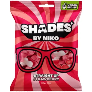 Shades By Niko Straight Up Strawberry sono morbide caramelle gommose al gusto di fragola, dalla caratteristica forma di occhiali.